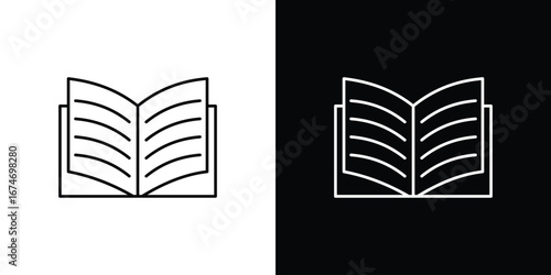 Open Book Icon in Line Art Style, Isolated on White Background