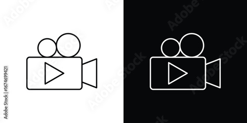 Video camera icon. Minimalistic sign drawn with black and white lines