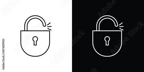 Unlock icon. Minimalistic sign drawn with black and white lines