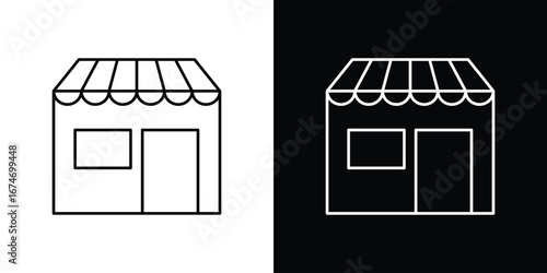 Store icon. Minimalistic sign drawn with black and white lines