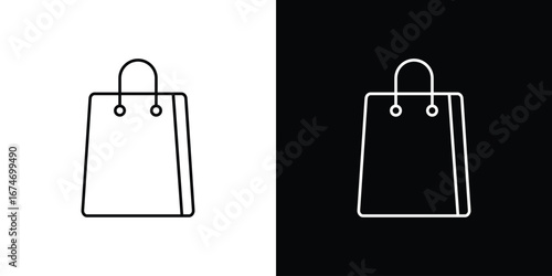 Shopping bag icon. Minimalistic sign drawn with black and white lines