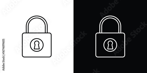 Lock icon. Minimalistic sign drawn with black and white lines