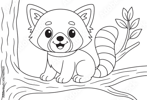 Adorable Red Panda Sitting on Tree Branch Ready to be Colored a Delightful Coloring Page for Kids
