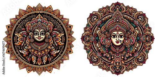 katputli dolls, India.   Decorative vector emblem in the form of a Katputli doll, framed by circular motifs inspired by a mandala, symmetrical ornament, rich in cultural symbols