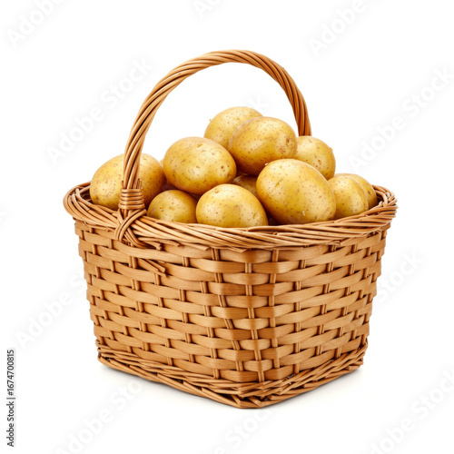 Potatoes in a wicker basket isolated on white background