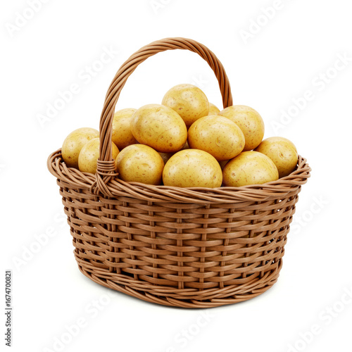 Potatoes in a wicker basket isolated on white background