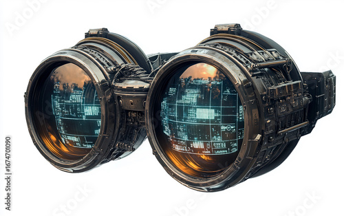 Retro steampunk style goggles featuring intricate cogs and copper accents isolated on white background PNG