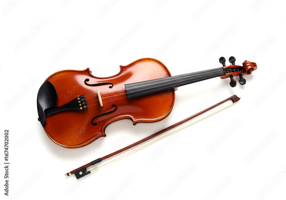Fototapeta premium Violin and bow isolated on white background