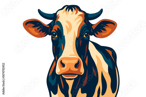 Colorful illustration of a cow with distinctive patches dairy cow close-up
