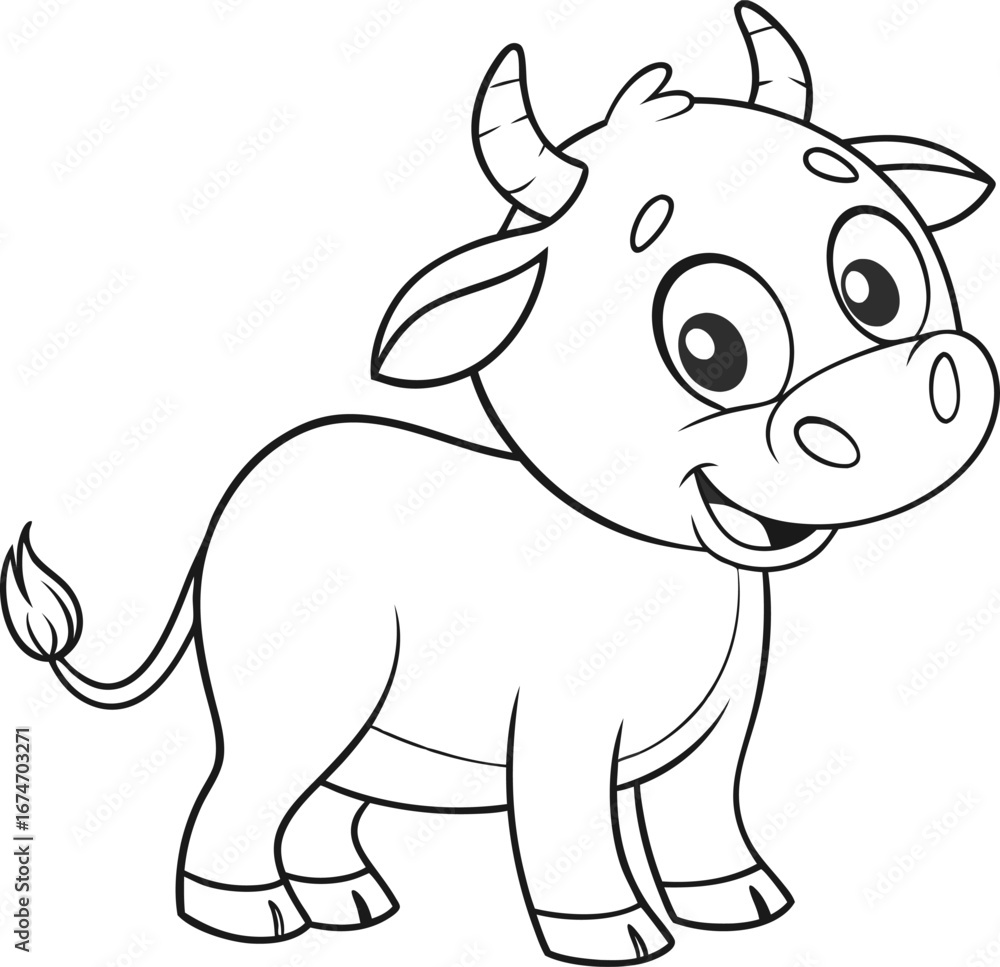 Fototapeta premium Cute Cartoon Cow Outline Illustration Perfect for Coloring Books and Educational Materials Featuring Adorable Farm Animals for Kids and Artistic Coloring Projects