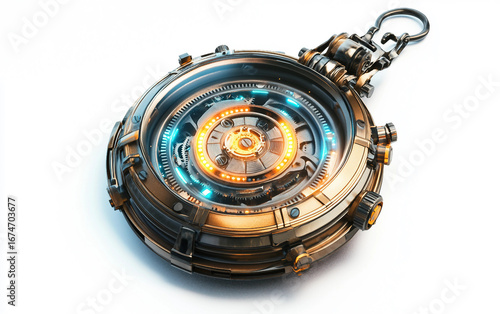 Vintage inspired steampunk watch featuring mechanical cogs and copper accents isolated on white background PNG