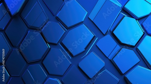Abstract background blue metallic hexagons 3 d