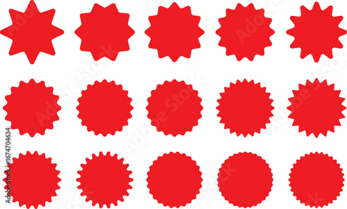 Set of red starburst. Price sticker, sale sticker, price tag, starburst, quality mark, Circle sticker set. red starburst shape tags for price tags