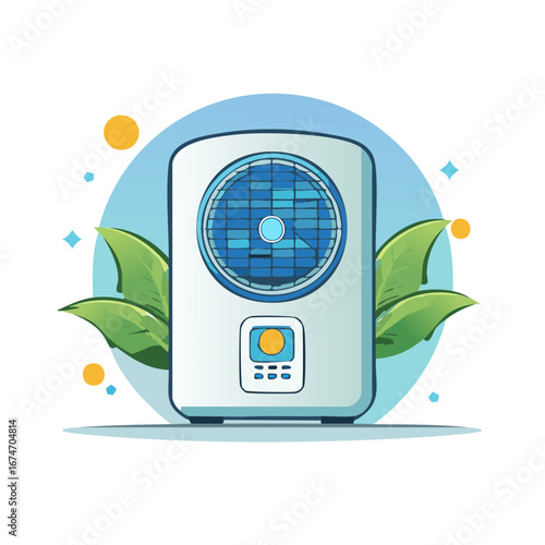 Portable air conditioner with green leaves, eco friendly cooling system vector