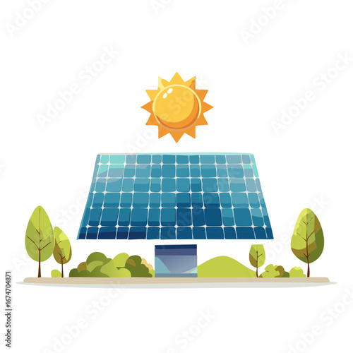 Solar Panel Array with Landscape - Clean Energy, Future Technology Power
