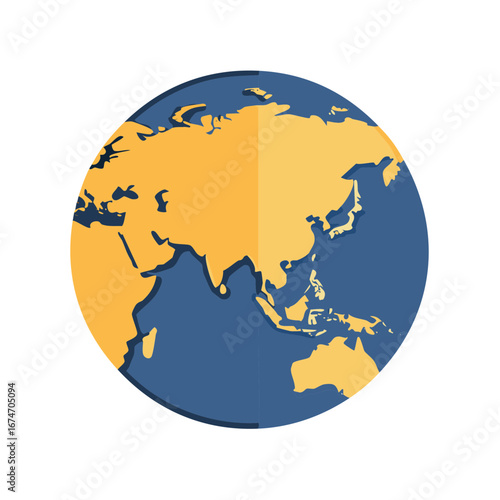 Planet Earth globe illustration in a flat design style centered on Asia