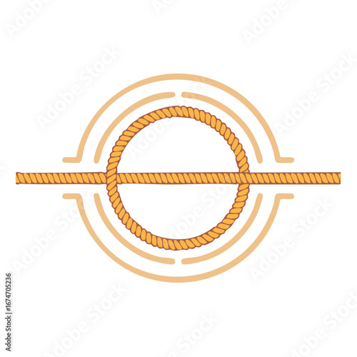 Thick rope tied in a circular knot with horizontal extension and abstract circular elements