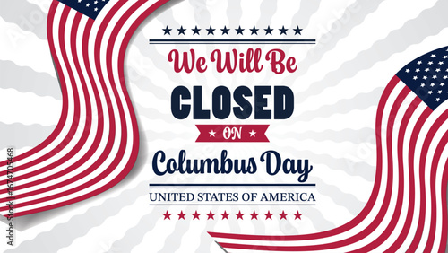 Columbus Day vector banner.American flag and sunburst background illustration.