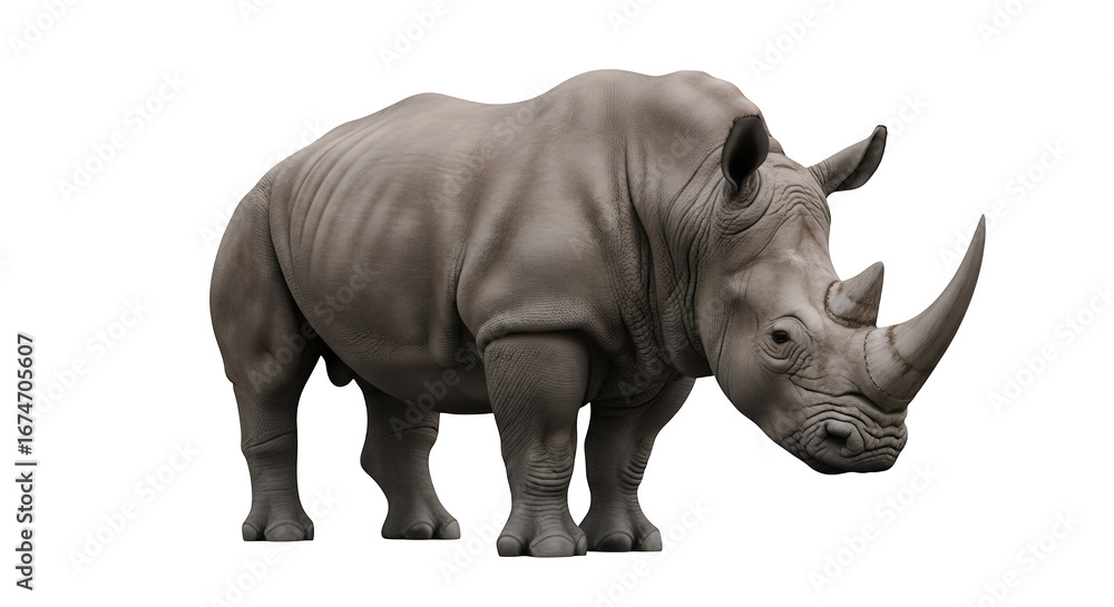 Obraz premium Rhinoceros closeup wildlife animal african rhino safari zoo endangered species mammal big horn nature gray on transparent background