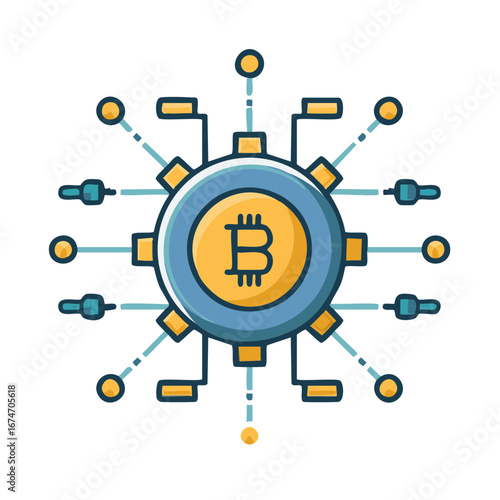 Bitcoin Cryptocurrency Network Hub Icon for Blockchain and Decentralized Finance