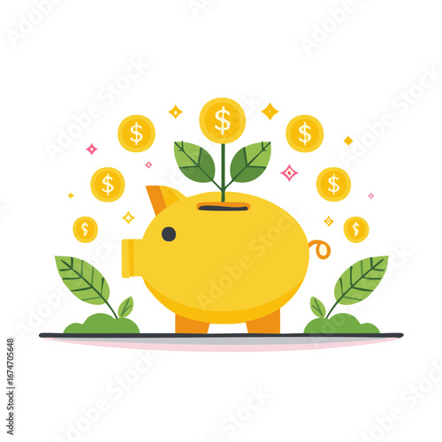 Piggy bank with money plant growing from it, financial growth concept