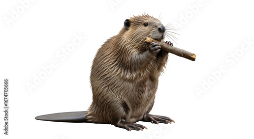 Isolated beaver eating wood rodent wildlife animal nature brown fur tail teeth gnawing cute beaver image on transparent background