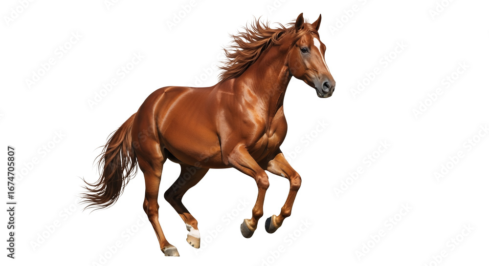 Naklejka premium Beautiful chestnut horse running wild isolated on black background equine animal mammal free spirit stallion 100 on transparent background