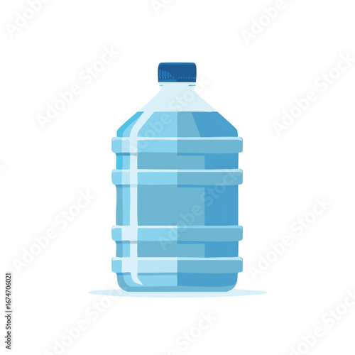 Large Water Bottle Illustration, Clear Plastic Container with Blue Cap, Hydration Concept