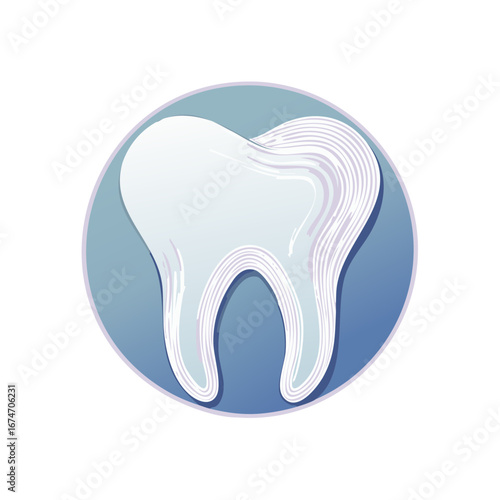 Vector illustration of a molar tooth inside a blue circle, dental care concept