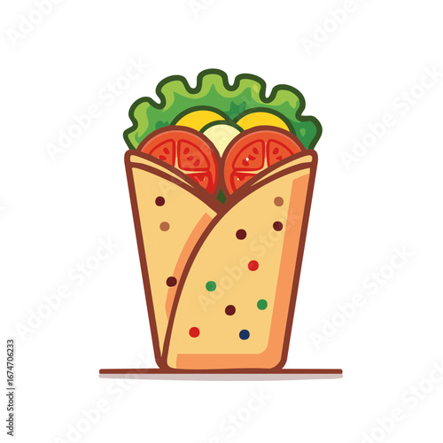 Fresh healthy food wrap vector illustration with vibrant vegetables and tortilla