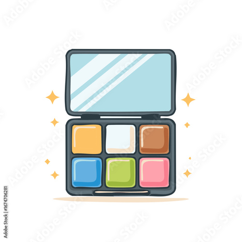 Colorful Eyeshadow Palette with Mirror and Sparkling Accents