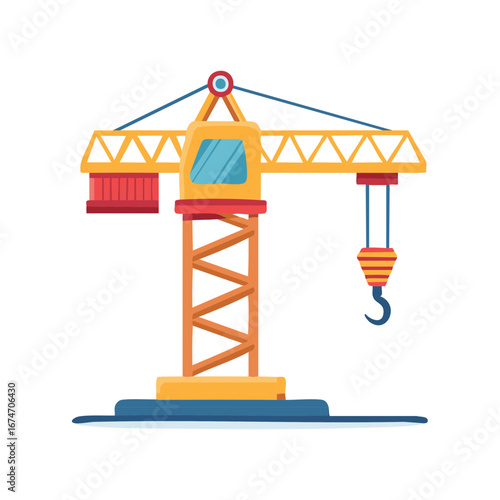 Colorful cartoon tower crane construction equipment vector illustration
