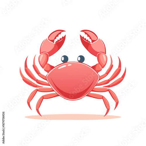 Stylized Red Crab Illustration Featuring Two Claws and Several Walking Legs on White