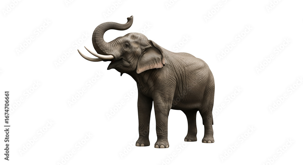 Obraz premium Isolated african elephant with trunk up image for wildlife and animal conservation projects and designs on transparent background