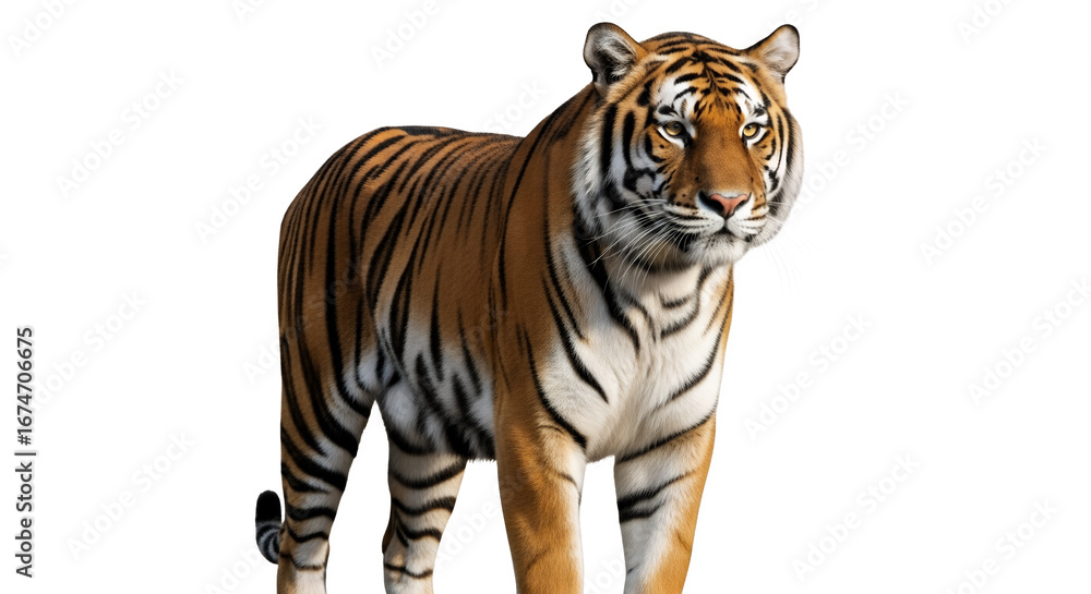 Naklejka premium Portrait of bengal tiger walking isolated on black background wildlife animal predator carnivore zoo 100 on transparent background