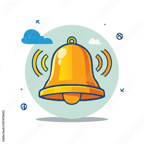 Shiny Golden Bell Ringing Loudly Icon for Notification and Alert Concepts