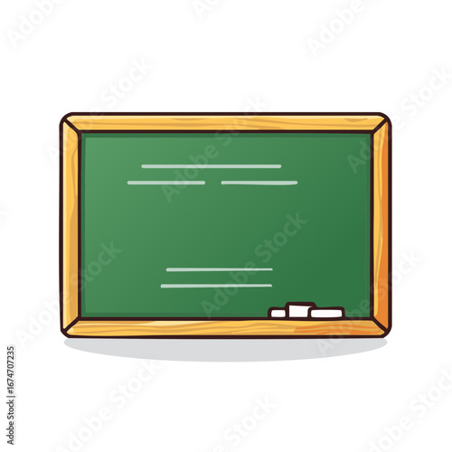 Cartoon illustration of a green chalkboard with lines and chalk