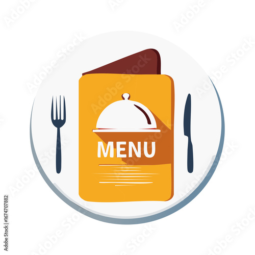 Restaurant menu document with cloche fork and knife flat design illustration