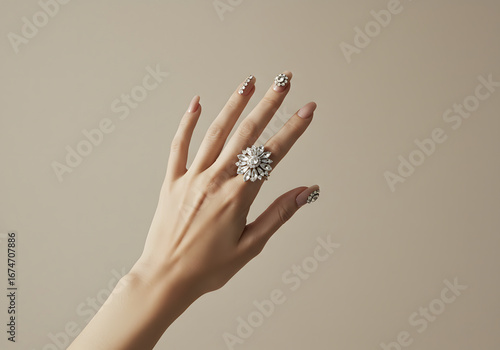 Hand wearing statement ring