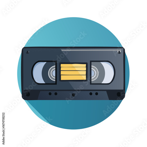 Classic Analog VHS Video Cassette Tape Flat Design Icon for Retro Media and Entertainment