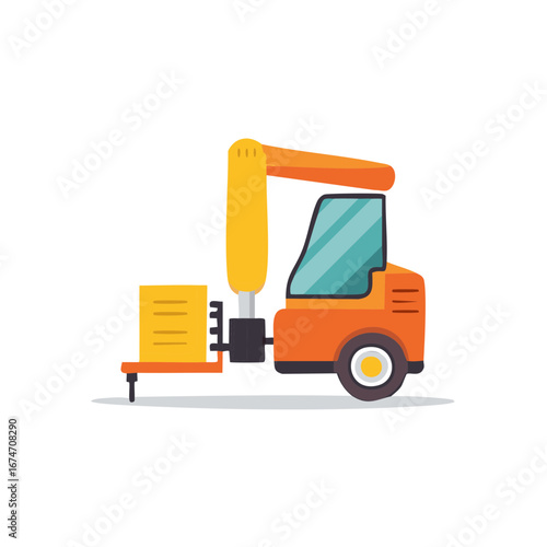 Flat Design Forklift Truck Lifting Box Cargo Delivery and Warehouse Machinery