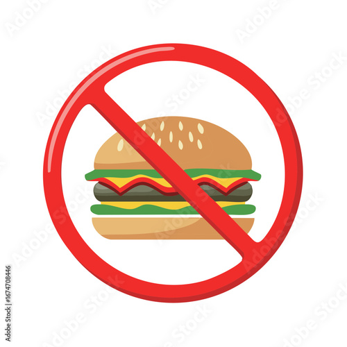 No Hamburger Sign Illustration Warning Against Unhealthy Food