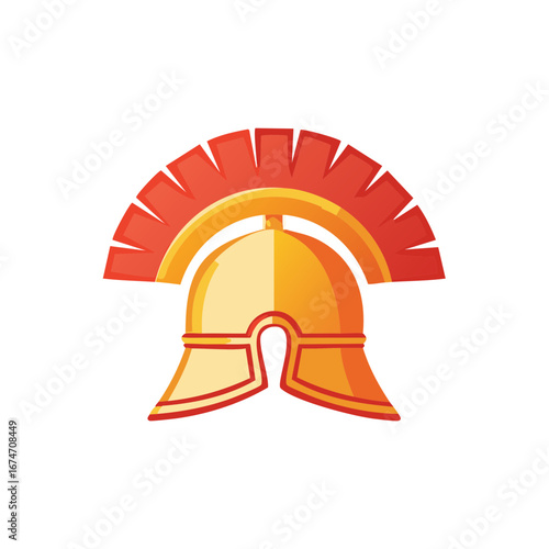 Cartoon illustration of an ancient Greek helmet with crest and gold color