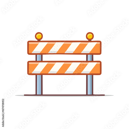 Orange and white striped barrier with light bulbs for construction and caution cartoon illustration