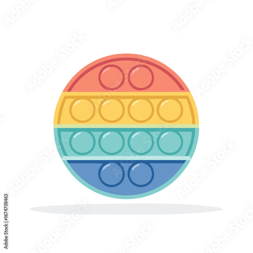 Colorful round pop fidget toy, illustration of a trendy sensory toy with push bubbles