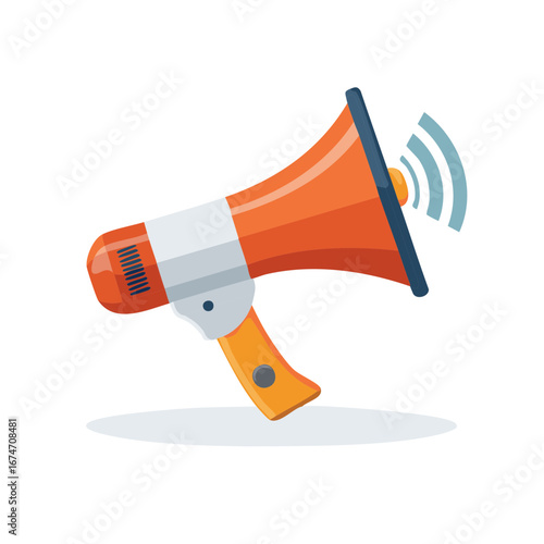 Loudspeaker Vector Illustration, Announcer, Communication Equipment, Orange, White, Message