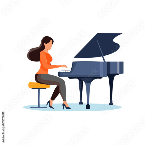 Solo Pianist Performing at Grand Piano in Studio Space Shows Musical Arts