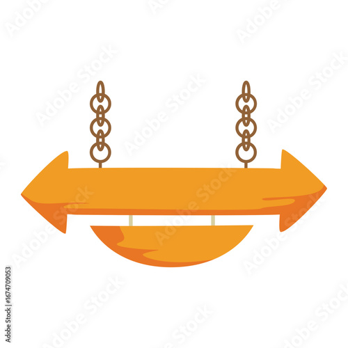 Bright orange swing with chains, set against a white background, ideal for children's play areas