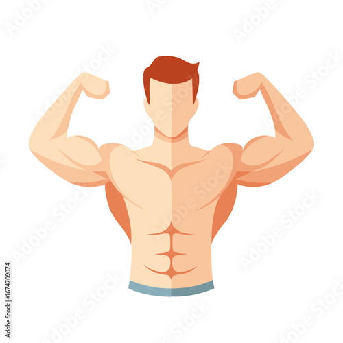 Athletic Man Flexing Biceps Showing Muscular Bodybuilding Physique and Abs