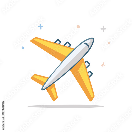 Stylized Airplane Illustration with Yellow Wings and a Sleek Fuselage Design for Flight and Travel Concepts